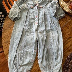 Vintage baby Light Blue Romper with Pink Buttons